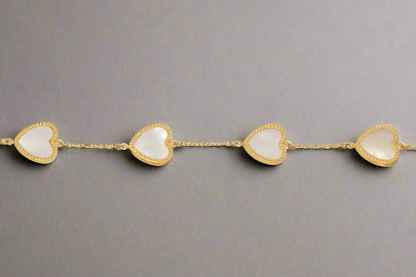 14k Gold Mother of Pearl Heart Bracelet