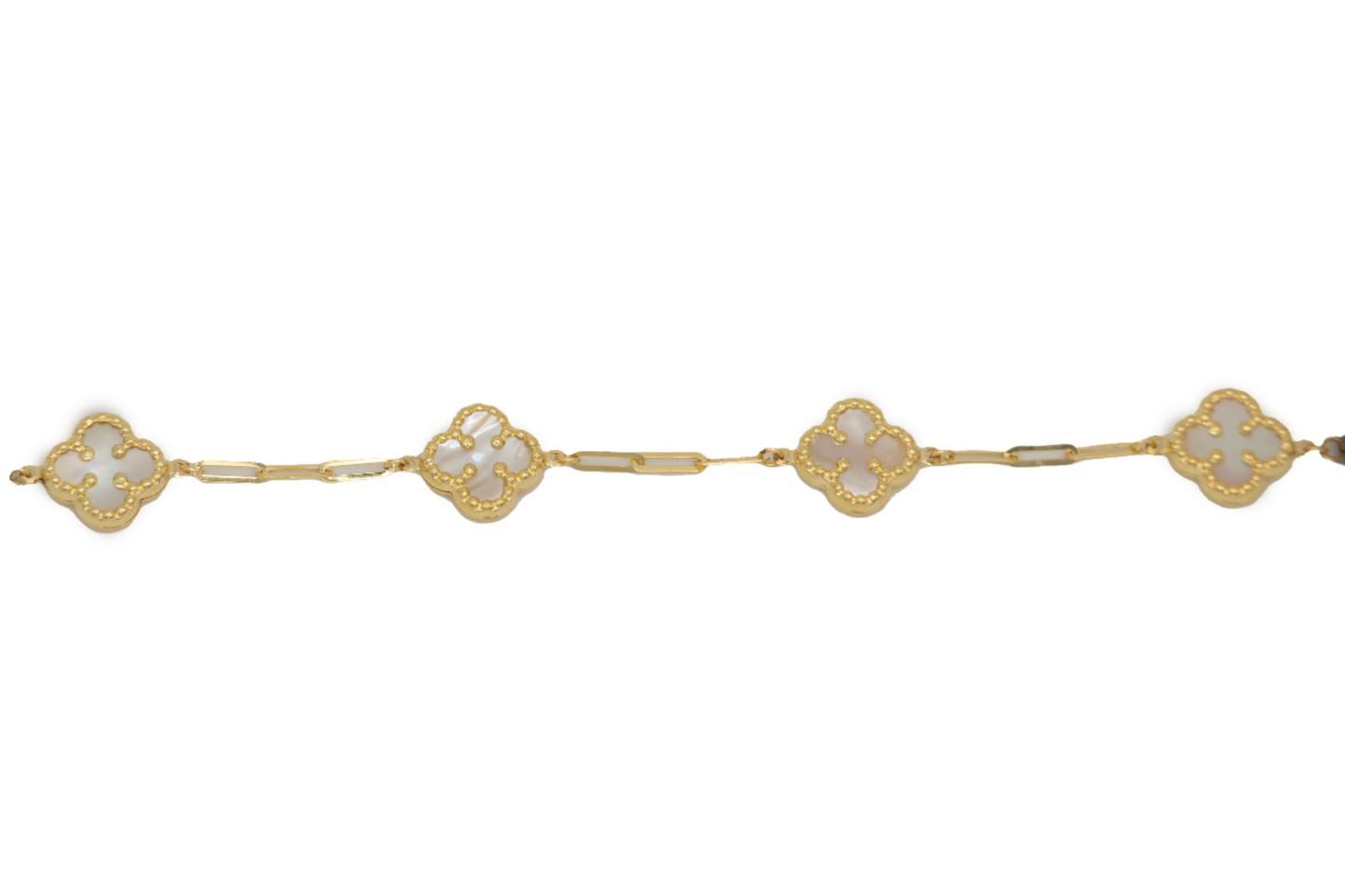 14k Gold Mother of Pearl Clover Links Bracelet