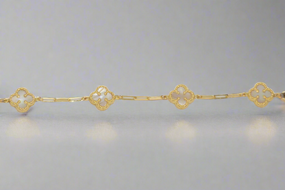 14k Gold Mother of Pearl Clover Links Bracelet