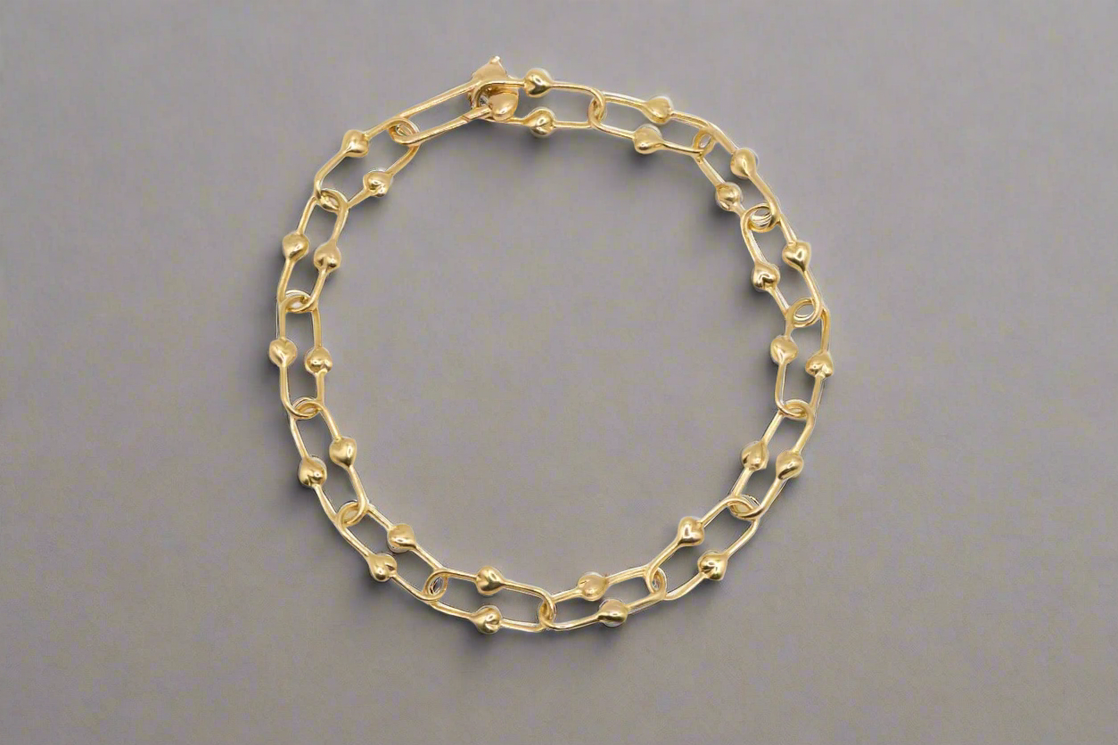 14k Gold Heart Link Bracelet