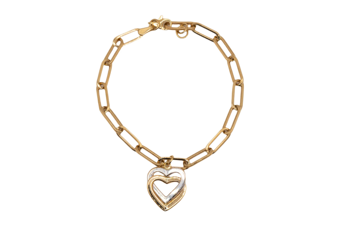 14k Gold Paperclip Chain with Double Heart Charm