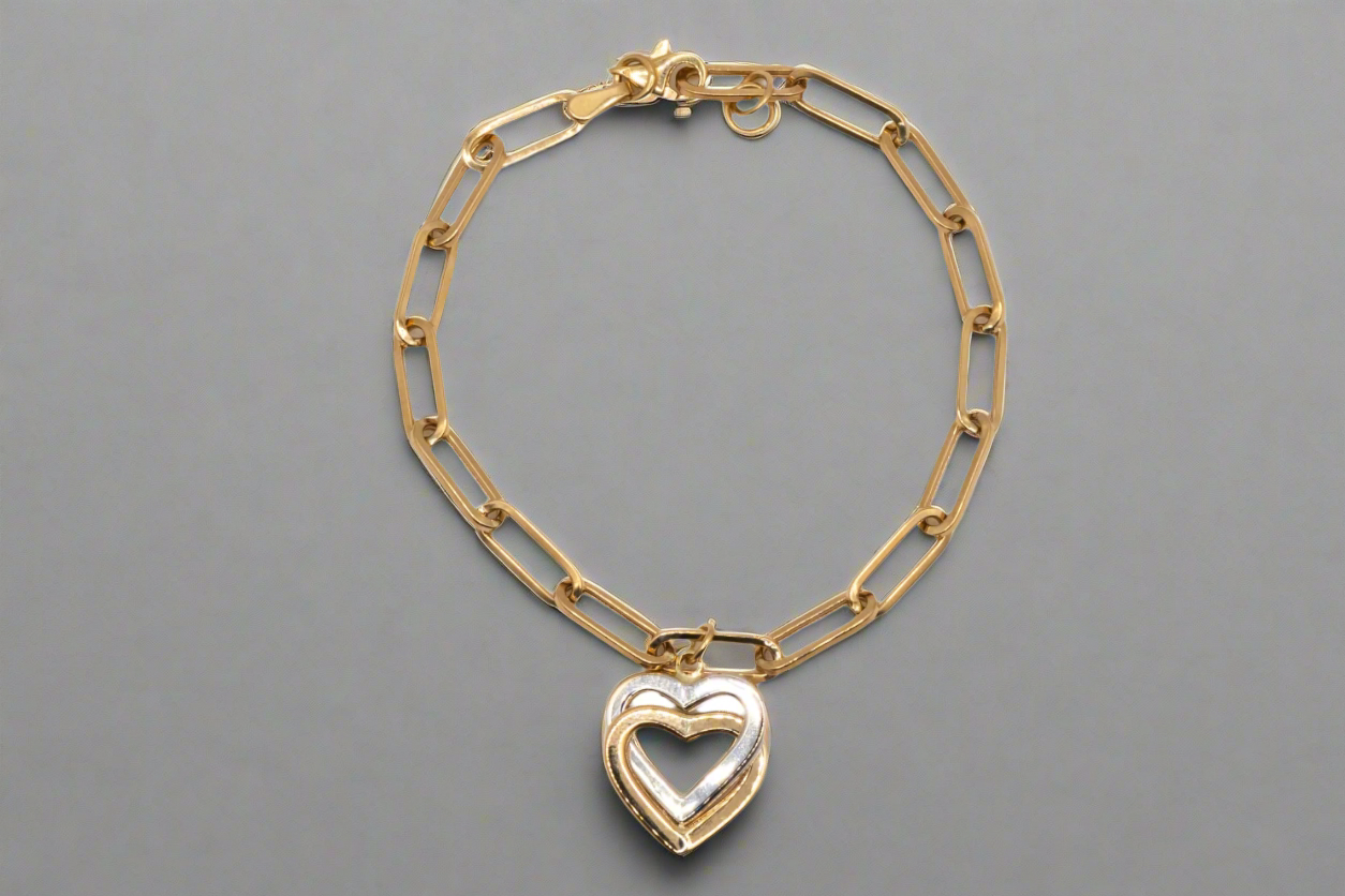 14k Gold Paperclip Chain with Double Heart Charm