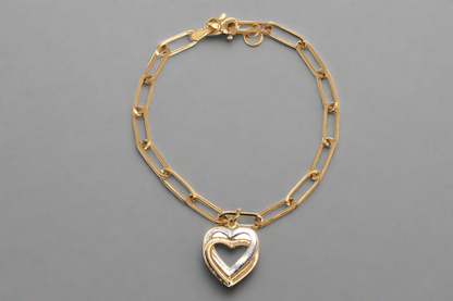 14k Gold Paperclip Chain with Double Heart Charm