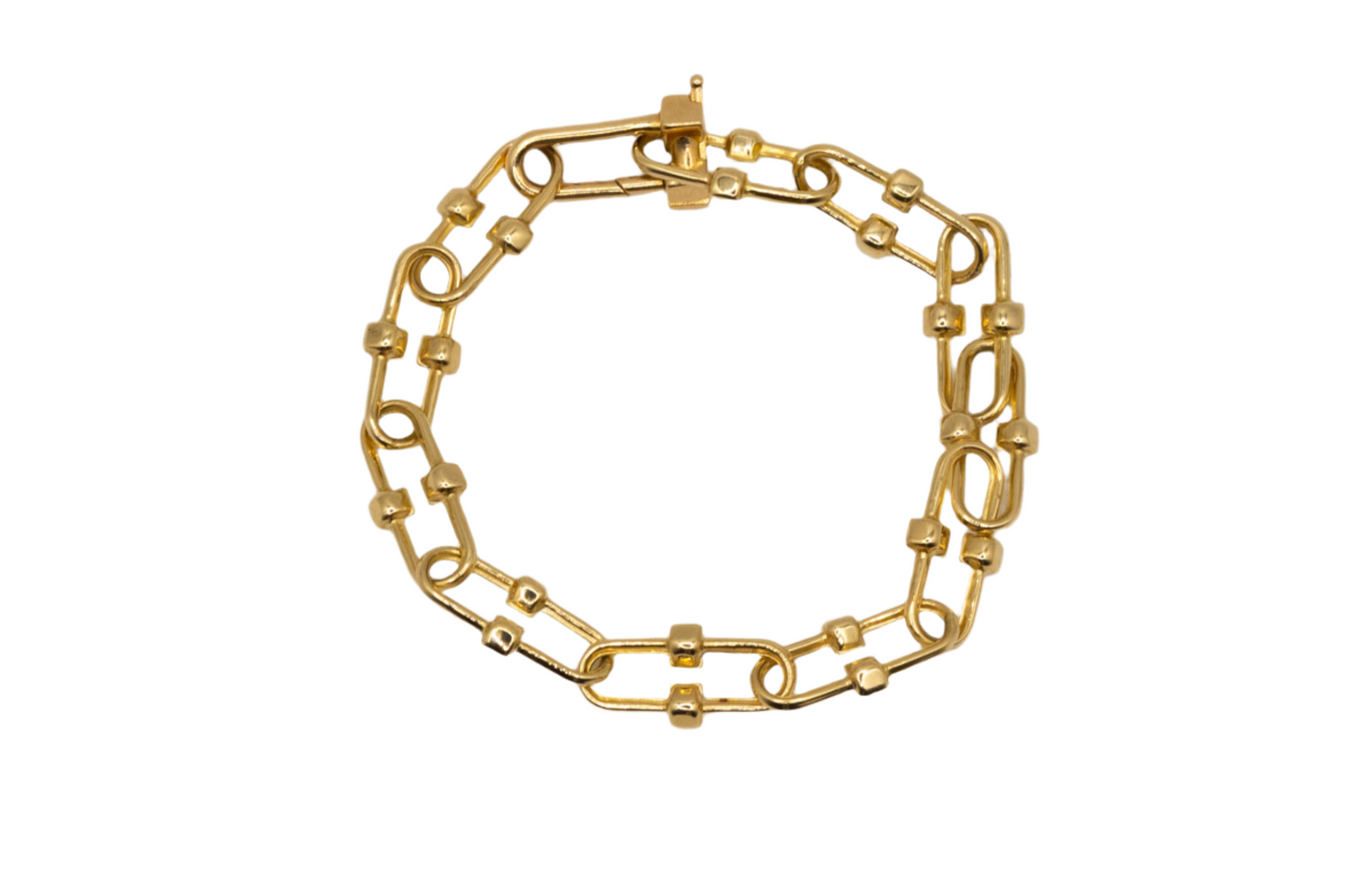 14k Gold Oval with Square Links Bracelet