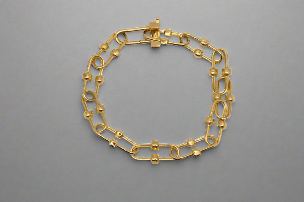 14k Gold Oval with Square Links Bracelet