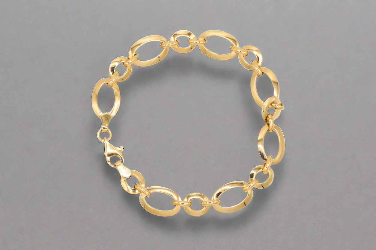 14k Gold Circle and Oval Links Bracelet