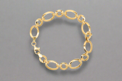 14k Gold Circle and Oval Links Bracelet