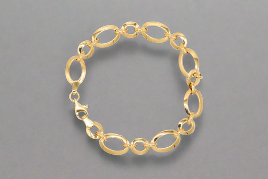 14k Gold Circle and Oval Links Bracelet