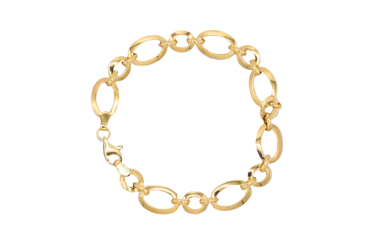 14k Gold Circle and Oval Links Bracelet