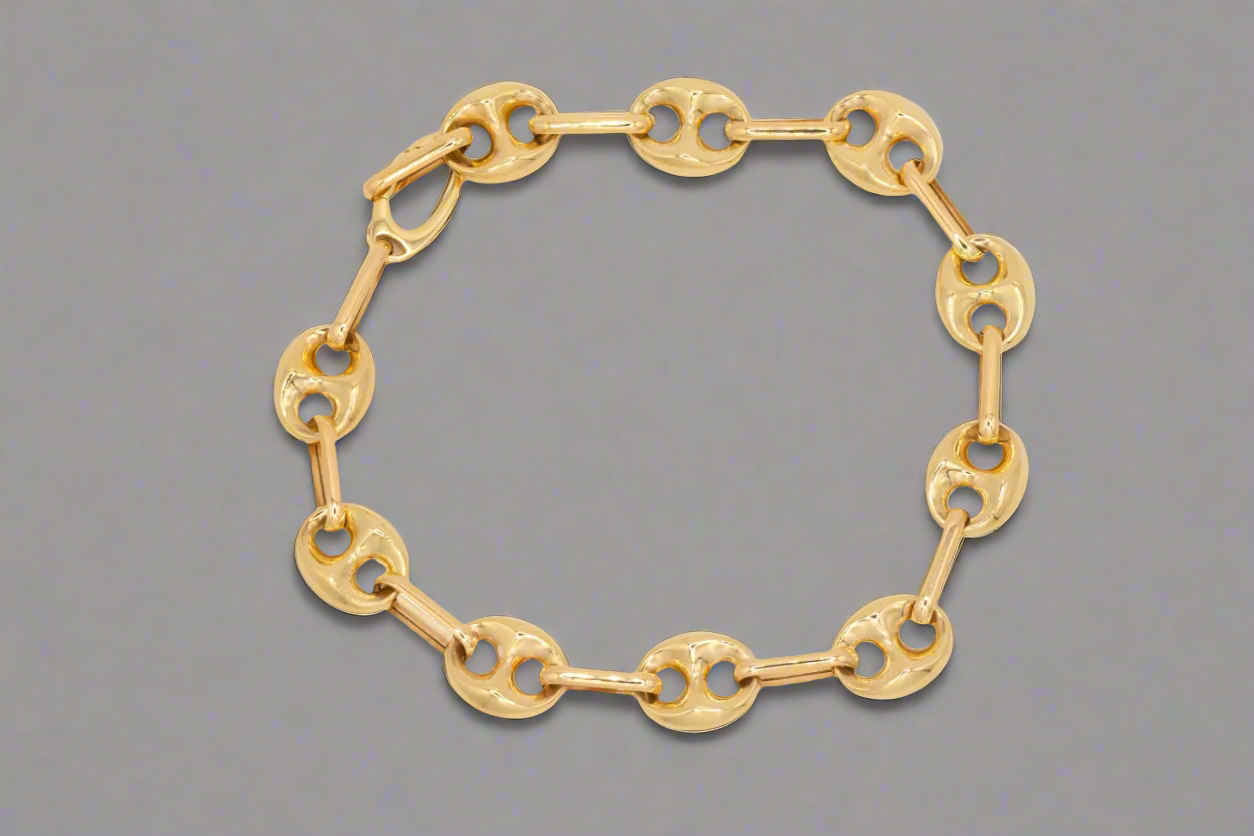 14k Gold Unique Double Circle Links Bracelet