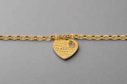 14k Gold Roller Chain with Thin Heart Charm