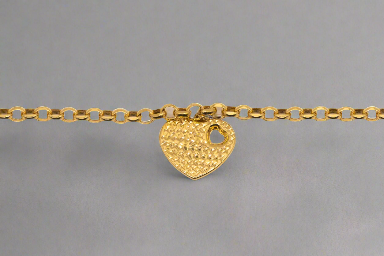 14k Gold Roller Chain with Thin Heart Charm