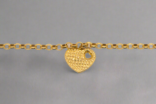 14k Gold Roller Chain with Thin Heart Charm