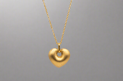 14k Gold Puffed Brushed Heart Pendant