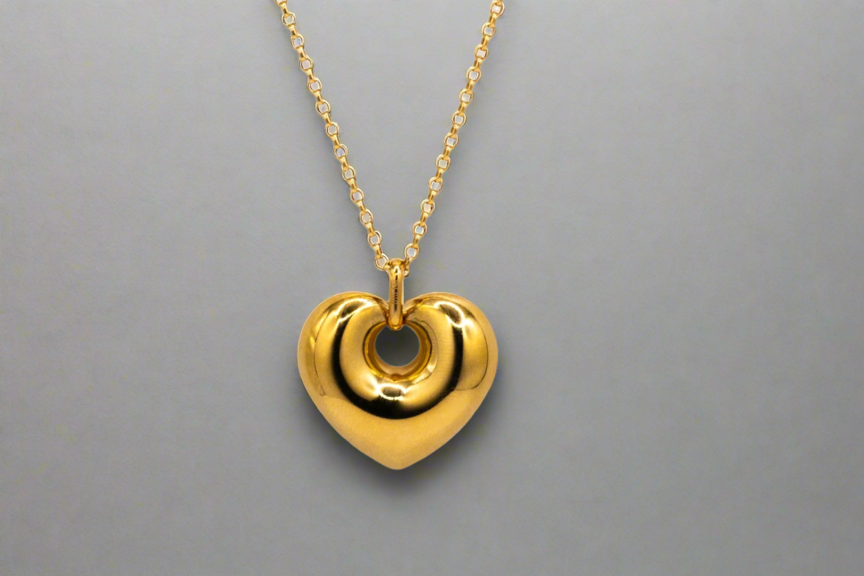 14k Gold Shiny Puffed Heart Pendant