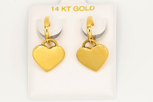 14k Gold Shiny Heart Hoop Earrings