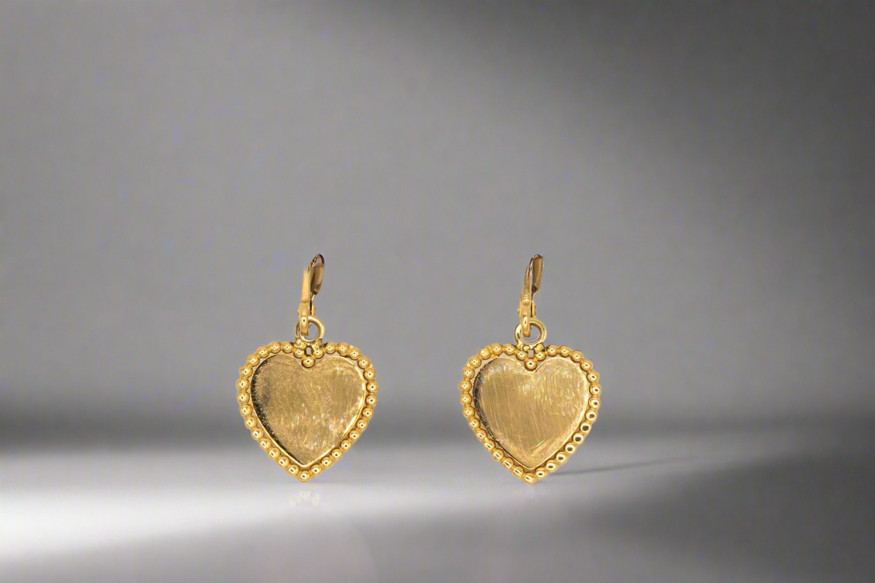 14k Gold Shiny Heart Outlined Hoop  Earrings