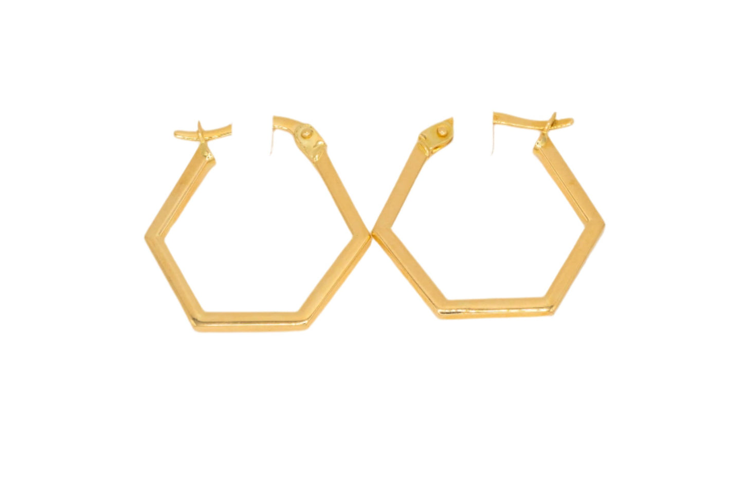 14k Gold Hexagon Hoop Earrings