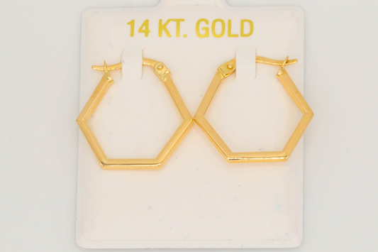 14k Gold Hexagon Hoop Earrings