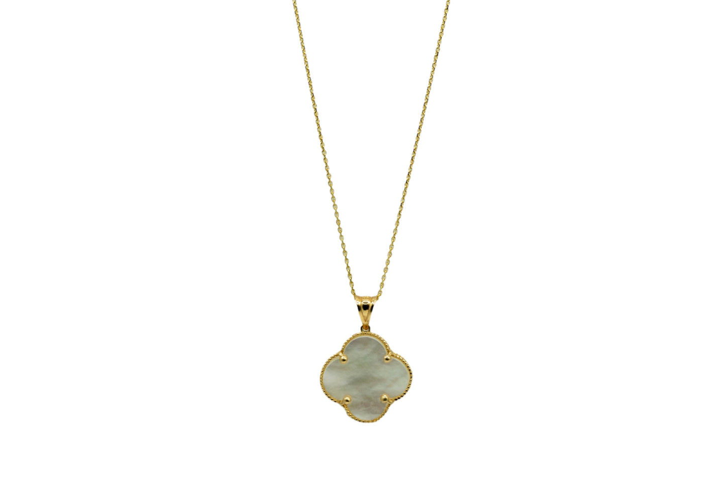 14k Gold Mother of Pearl Clover Necklace