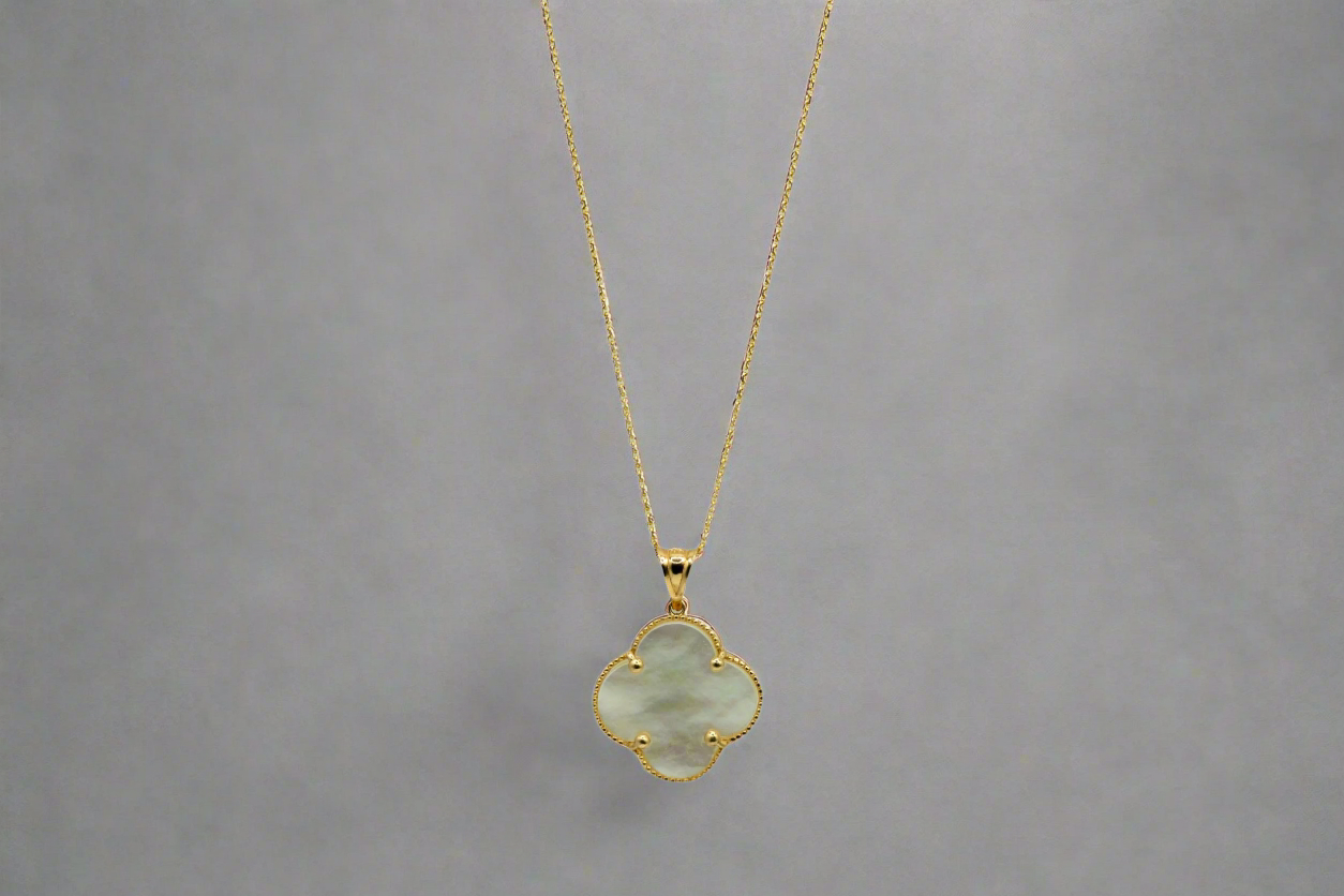 14k Gold Mother of Pearl Clover Necklace