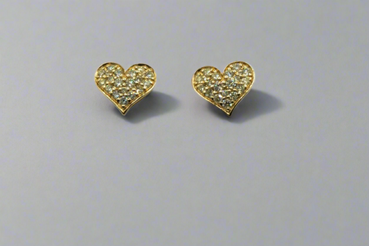 14k Gold Real Diamonds Heart Studs