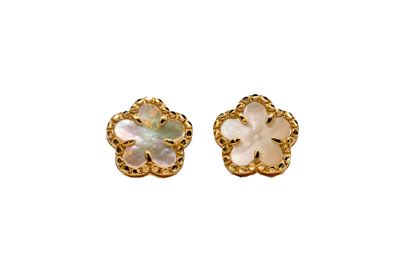 14K Gold Mother of Pearl Clover Earrings
