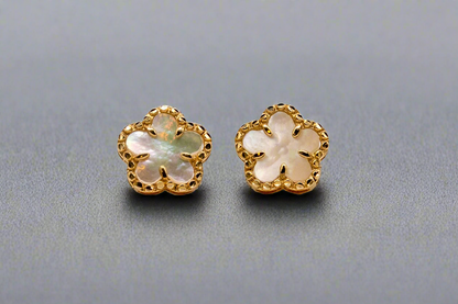 14K Gold Mother of Pearl Clover Earrings