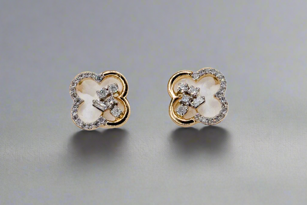 14k Gold Clover Diamond Studs