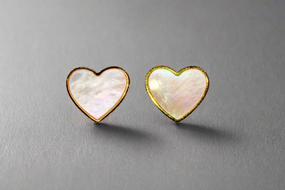 14k Gold Mother of Pearl Heart Earrings