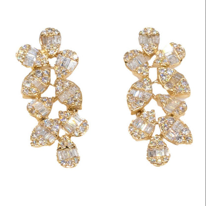 14k Elegant Hanging Diamond Flower Earrings
