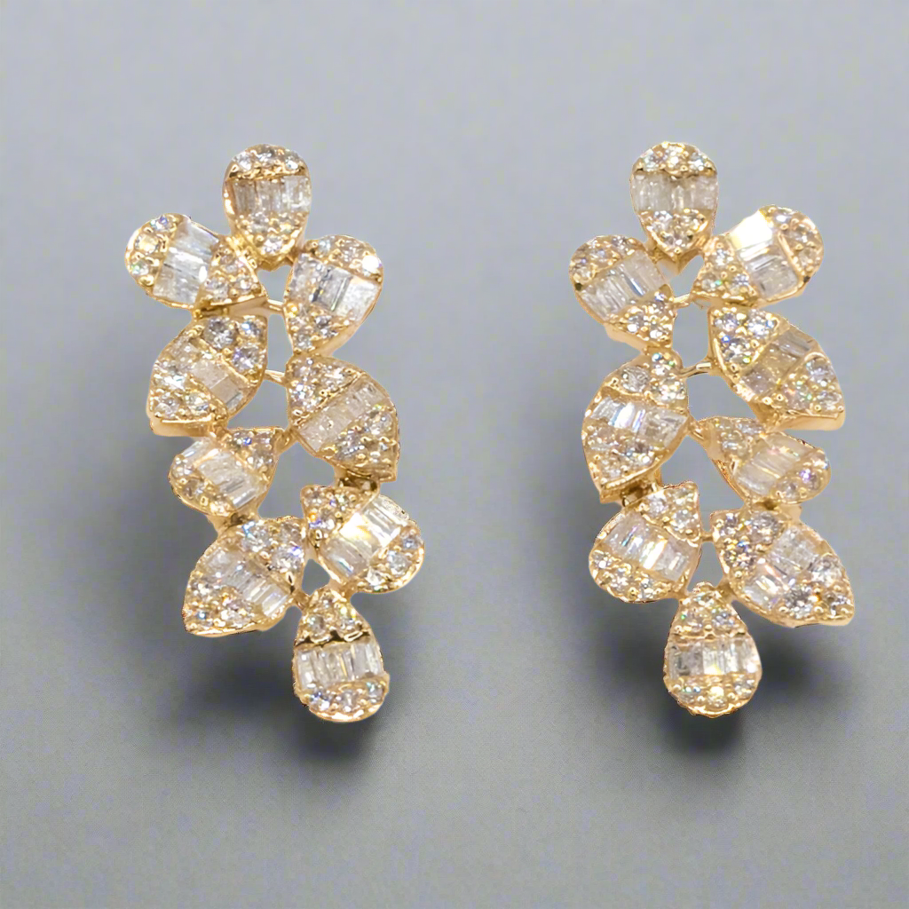 14k Elegant Hanging Diamond Flower Earrings