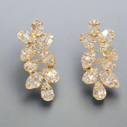 14k Elegant Hanging Diamond Flower Earrings