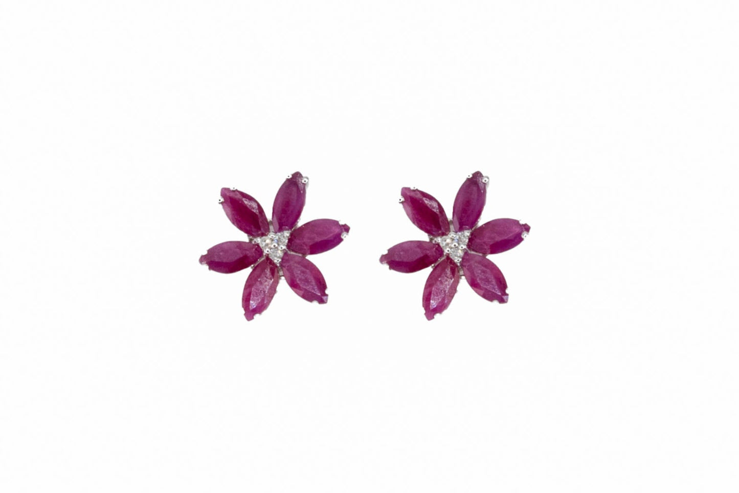14k Gold Ruby Flower Earrings