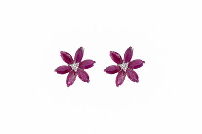 14k Gold Ruby Flower Earrings