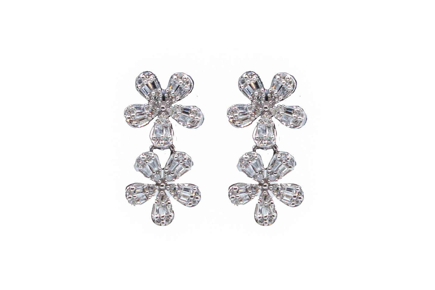 14k Gold Hanging Flower Diamond Earrings