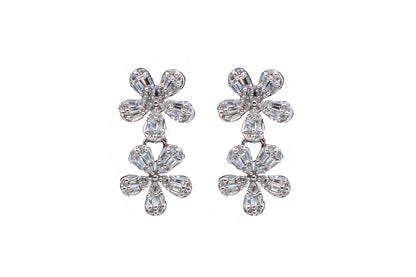 14k Gold Hanging Flower Diamond Earrings