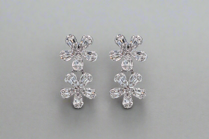 14k Gold Hanging Flower Diamond Earrings
