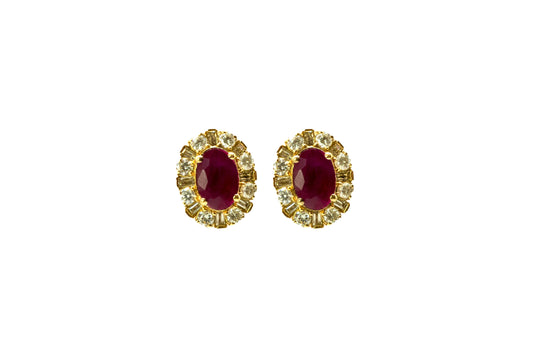 14k Gold Ruby and Diamond Oval Earrings