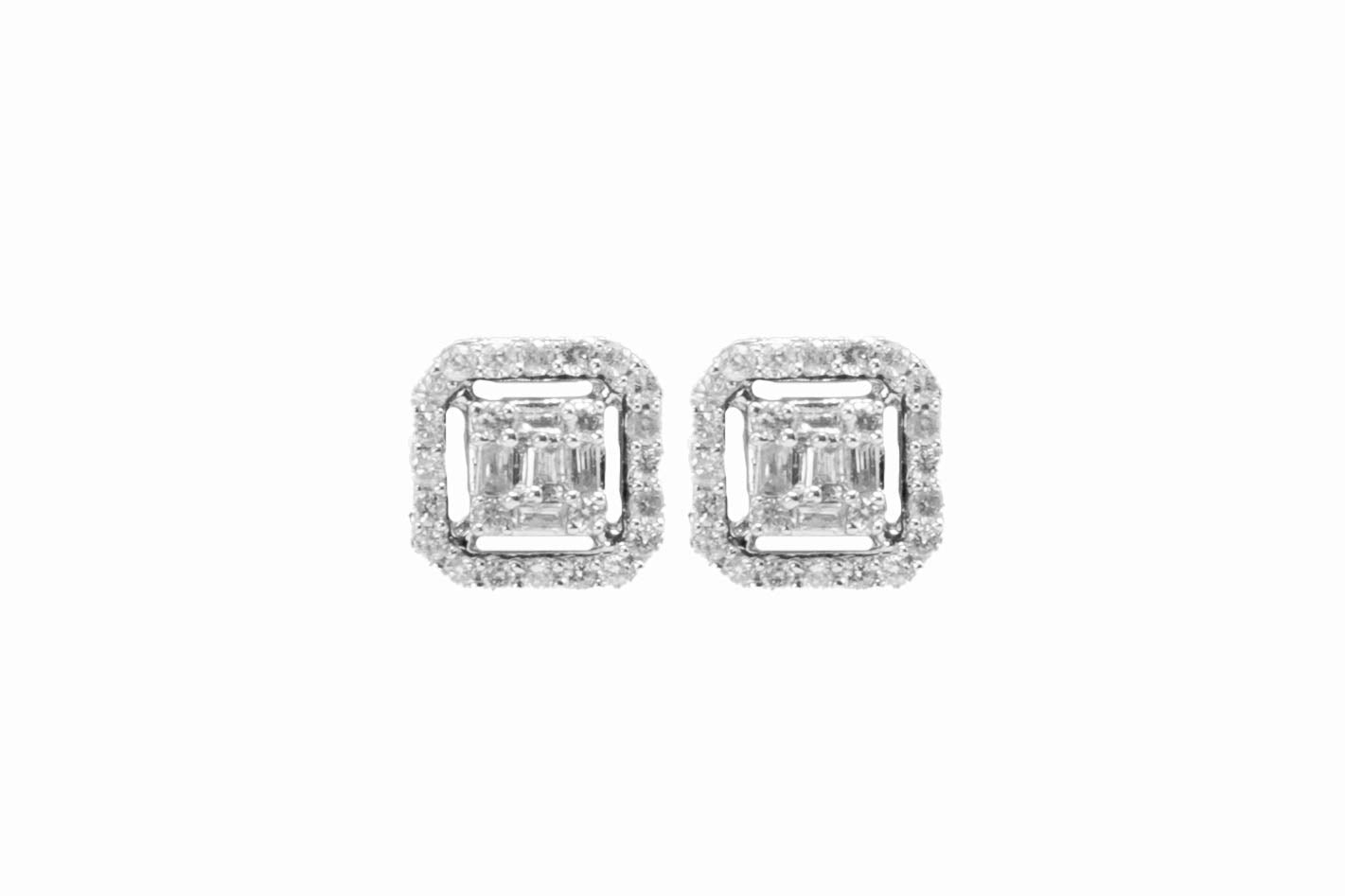 14k Gold Square Diamond Studs
