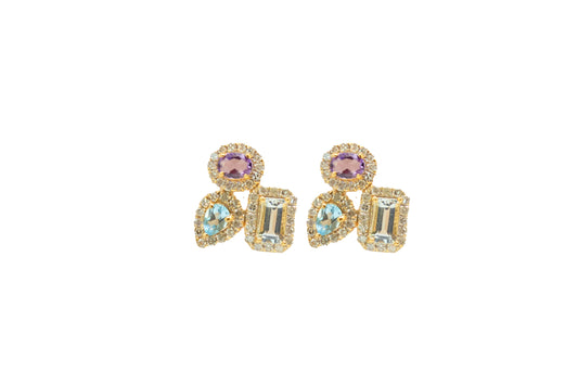 14k Gold Colorful Three Shape Earrings