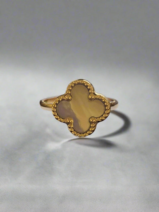 14k Mother of Pearl Clover Ring