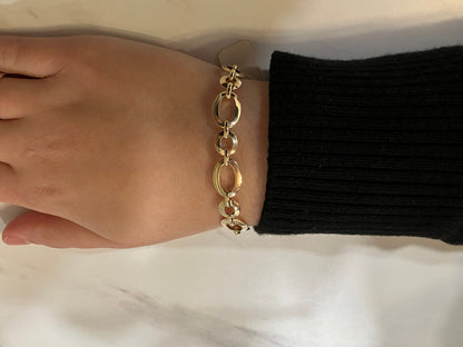 14k Gold Circle and Oval Links Bracelet