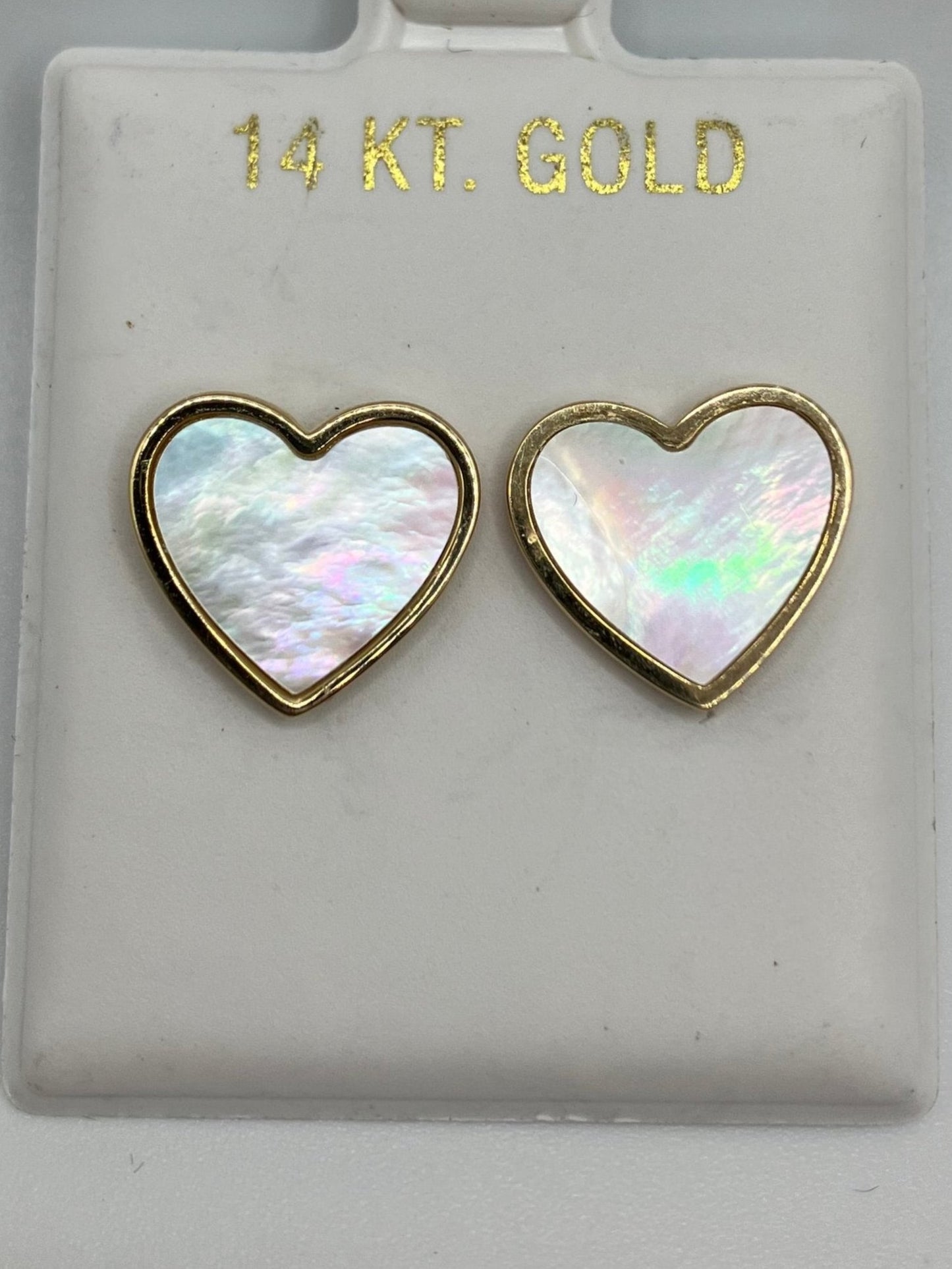 14k Gold Mother of Pearl Heart Earrings