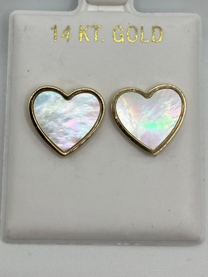 14k Gold Mother of Pearl Heart Earrings