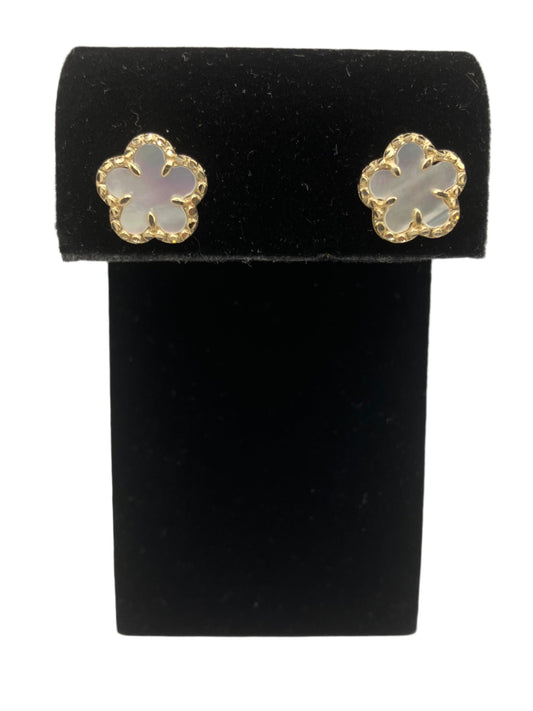 14K Gold Mother of Pearl Clover Earrings