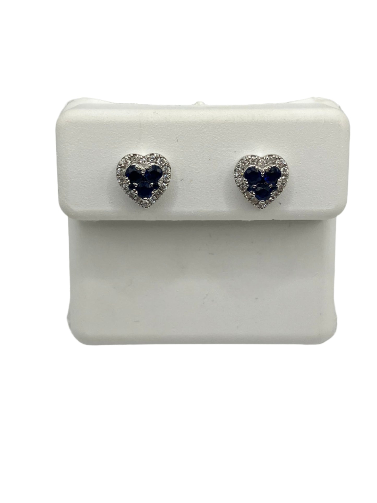 14k Gold Diamond and Saphire Heart Studs Earrings