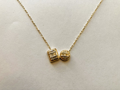 14k Gold Square and Circle Necklace