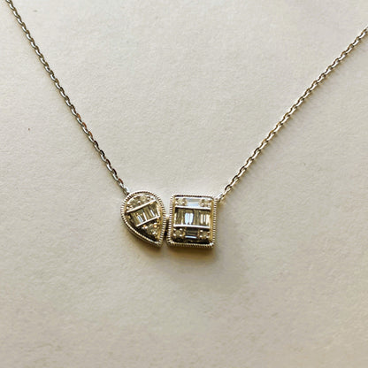 14k Gold Pear and Square Necklace