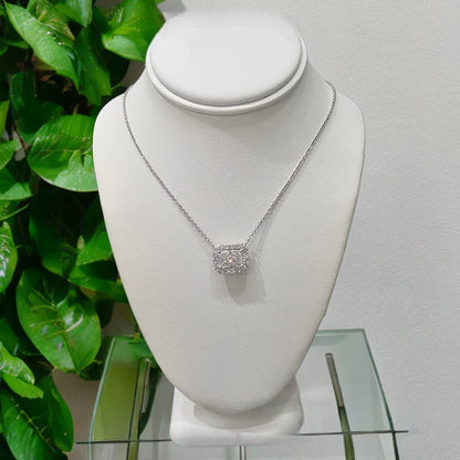 14k Lab Grown Diamond Emerald Cut Halo Necklace